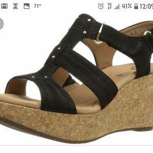 Clark's Annnadel Wedge sandals black with gold det